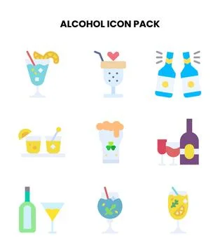 Alcohol Flat Collection Icons Pack Stock Illustration