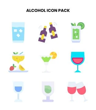 Alcohol Flat Scalable Icons Pack Ilustración de archivo