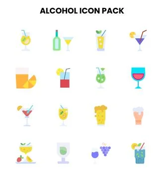 Alcohol Flat Vector Icons Pack 스톡 일러스트