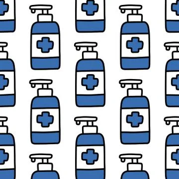 Alcohol gel seamless doodle pattern, vector illustration Stock Illustration