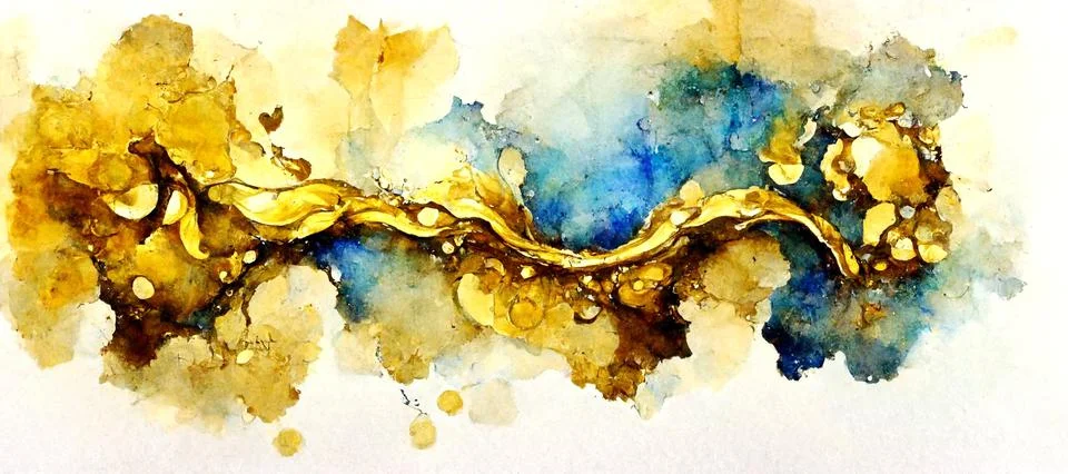 Alcohol ink abstract background. A mixture of gold and blue, waves of colors. Stock Illustration
