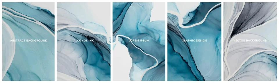 Alcohol ink technique vector textures. Luxury blue, green and gold marble Stock Illustration