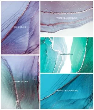 Alcohol ink technique vector textures. Luxury blue, green and gold marble Stock Illustration
