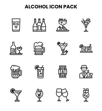 Alcohol Line Collection Icons Pack Stock Illustration