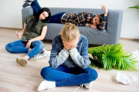 Alcohol problems in a family Stock Photos