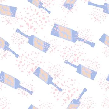 Alcohol rum bottles on dots background. Funny glass bottle seamless pattern. Illustrazione stock