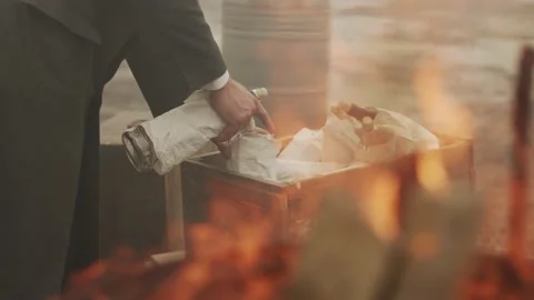 Alcohol Smuggler, Fire Flame, Boxes, Iron Barrel 2 Stock Footage 206455232