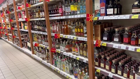 Alcohol in the supermarket. Stock Footage 256047595
