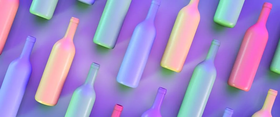 Alcohol theme background. Colored wine bottles. Stock Illustration