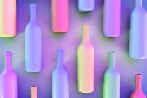 Alcohol theme background. Multi-colored alcohol bottles. Vibrant color style. Stock Illustration