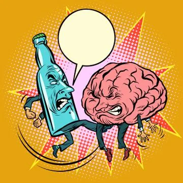 Alcohol versus intelligence, a bottle of beat the brain Stock Illustration