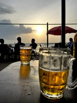 Alcohol with a view. Stock Photos