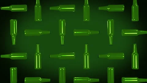 Alcoholic Beverage Beer Bottles For Refreshment Spinning On Green Background Video stock 197351935