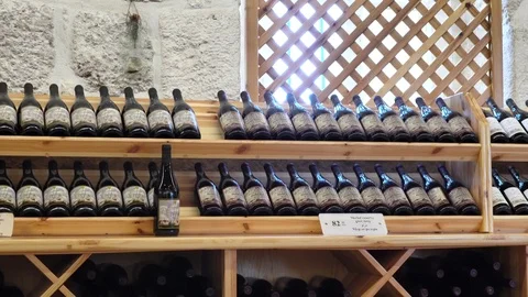 Alcoholic beverage store in the Franciscan Monastery of the Silencers. Latrun, Stock Footage 85483991