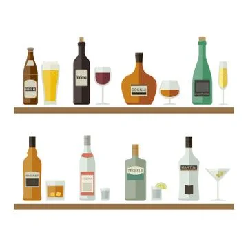 Alcoholic beverages and drinks. Stock Illustration