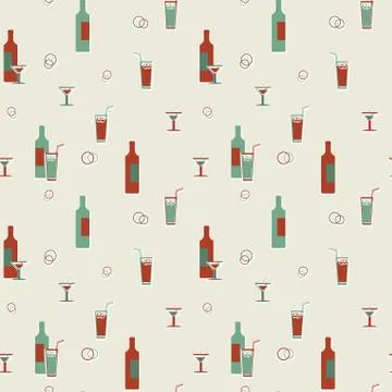 Alcoholic beverages seamless vintage pattern Stock Illustration