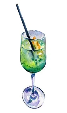 Alcoholic cocktail with orange slice. Stock Illustration