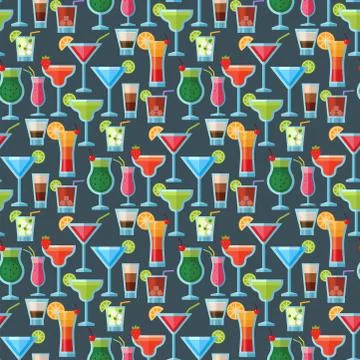 Alcoholic cocktails seamless pattern background fruit cold drinks tropical Stock Illustration