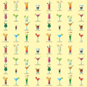 Alcoholic cocktails seamless pattern background fruit cold drinks tropical Stock Illustration