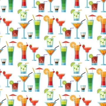 Alcoholic cocktails seamless pattern background fruit cold drinks tropical Stock Illustration