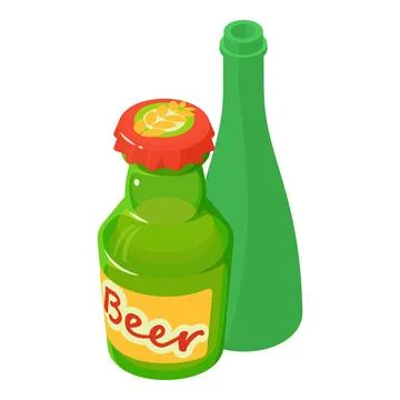 Alcoholic drink icon isometric vector. Closed glass beer bottle near wine bottle Stock Illustration