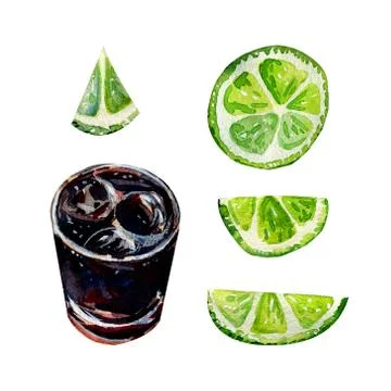 Alcoholic drink Rum and Cola. Cuba libre. Stock Illustration