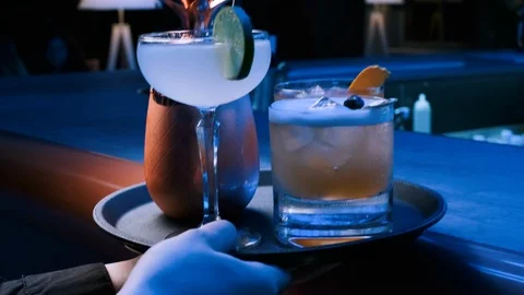 Alcoholic Drinks Are Served At Bar in Restaurant. Shot on Red Epic 4k Uhd Camera 스톡 동영상 116259666