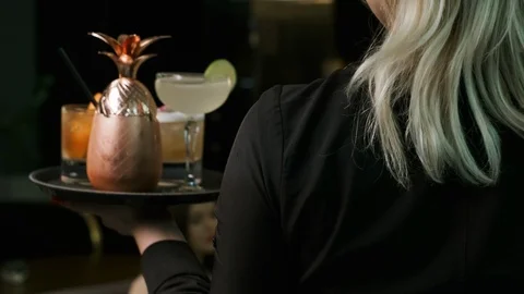 Alcoholic Drinks Are Served At Bar in Restaurant. Shot on Red Epic 4k Uhd Camera Vídeos de archivo 116260059