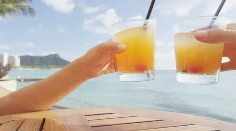 Alcoholic drinks beach bar party drinking friends Stock Footage 48240995