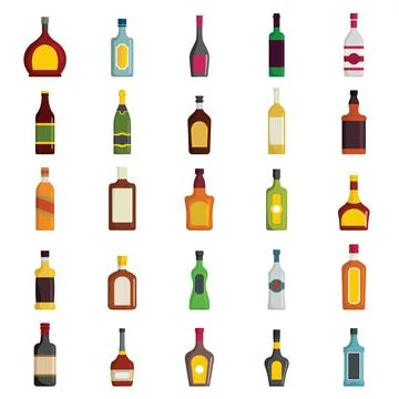 Alcoholic Drinks Bottles Large Vector Set 스톡 일러스트