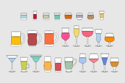 Alcoholic drinks glasses Stock Illustration