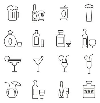 Alcoholic Drinks Icons Thin Line Vector Illustration Set Иллюстрация