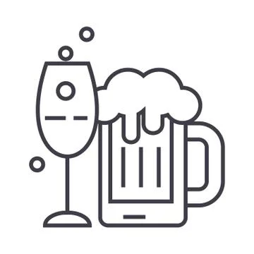 Alcoholic drinks vector line icon, sign, illustration on background, editable Illustrazione stock