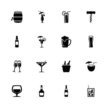 Alcoholic - Flat Vector Icons Stock Illustration