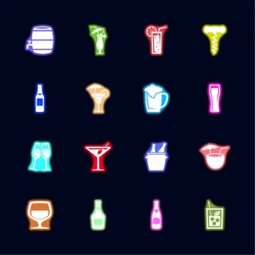 Alcoholic - Flat Vector Icons Stock Illustration
