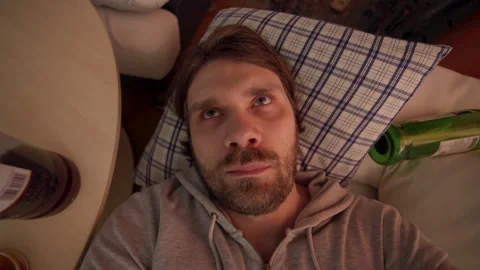 Alcoholic hangover problem. Alcoholic man with an alcohol addiction problem 스톡 동영상 277518983