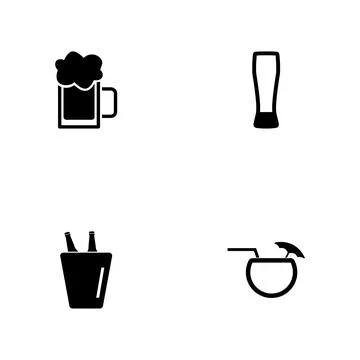 Alcoholic - a set of black four solid icons isolated on a white background イラスト素材