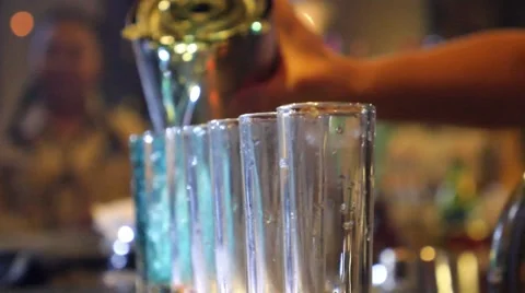 Alcoholic Shots with Colorful Drinks at Party in a Nightclub Stock Footage