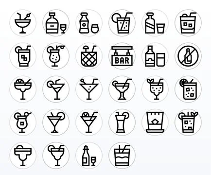 Alcoholic Vector Graphics Pack including 28 Bold Line High Resolution Pixel.. Illustrazione stock