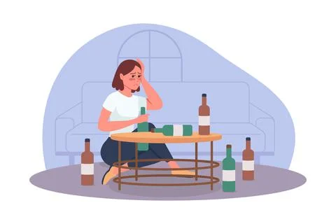 Alcoholism problem 2D vector isolated illustration Illustrazione stock
