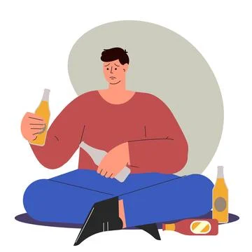 Alcoholism problem vector illustration. Man with substance abuse issue.Alcoholic Stock Illustration