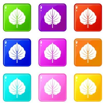 Alder leaf icons 9 set Stock Illustration