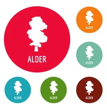 Alder tree icons circle set vector Stock Illustration