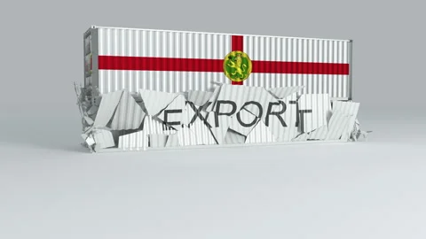 Alderney container with the flag falls on top of a container labeled EXPORT Stock Footage 124444797