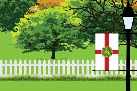 Alderney Day Trees Lamp Vector Illustration Stock Illustration