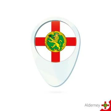 Alderney flag location map pin icon on white background. Stock Illustration