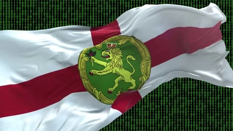 Alderney flag - Waving flag on matrix binary code background Stock Footage 321420782