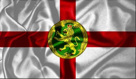Alderney flag waving fluttering in the wind with realistic texture background Stock Illustration