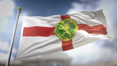 Alderney Flag Waving Slow Motion 3D Rendering Blue Sky Background - Seamles.. Stock Footage 74860279