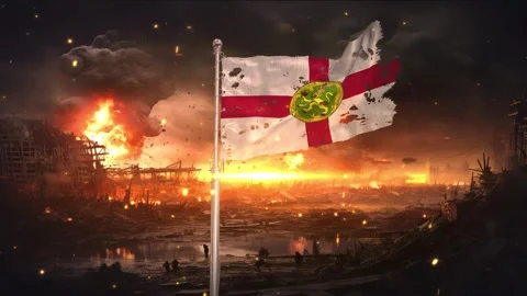 Alderney flag waving in war is torn Stock-Footage 330734811